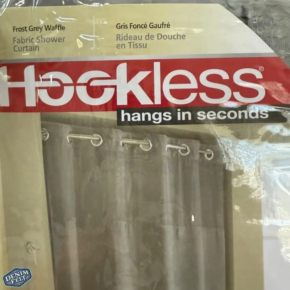 Hookless Waffle 71 in. W x 74 in. L Polyester Shower Curtain in Frost Grey | NEW